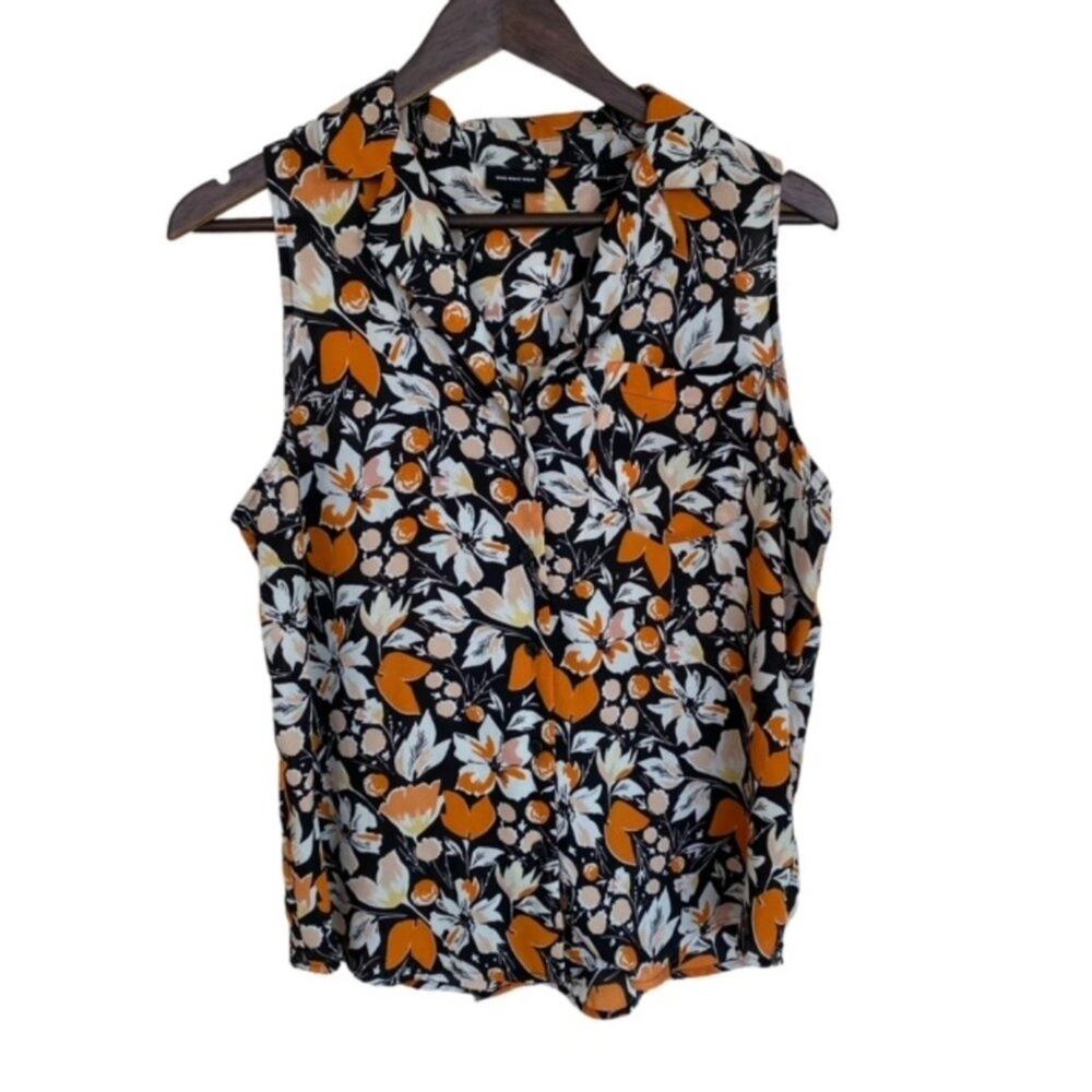 Who What Wear Floral Sleeveless Blouse - Black and Orange